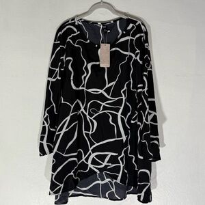 Emery Rose | 5XL | Womens Plus Abstract Black White 2-Piece Set Top Pants | Mode